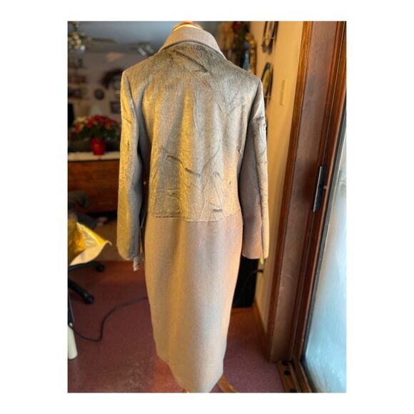 Karen Millen Long Coat Grey Wool Contast Faux Fur Upper Sz 10 - Picture 14 of 16